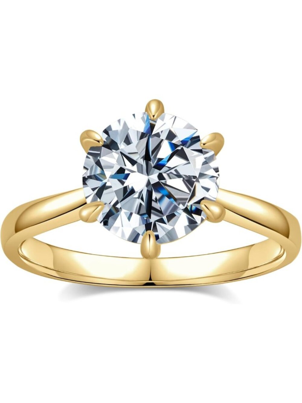 Stunning CZ Round Solitaire Engagement Ring, 18K Gold Plated Wedding Band for